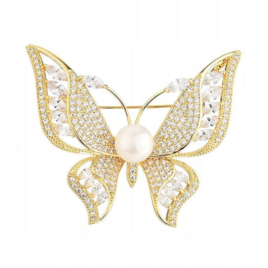Schmetterling mit vergoldeter Zirkonia-Brosche