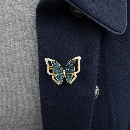 Blauer Schmetterling – 14 Karat vergoldete Brosche