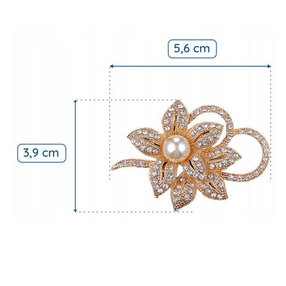 Goldene Blumenbrosche mit Zirkonen und Perle