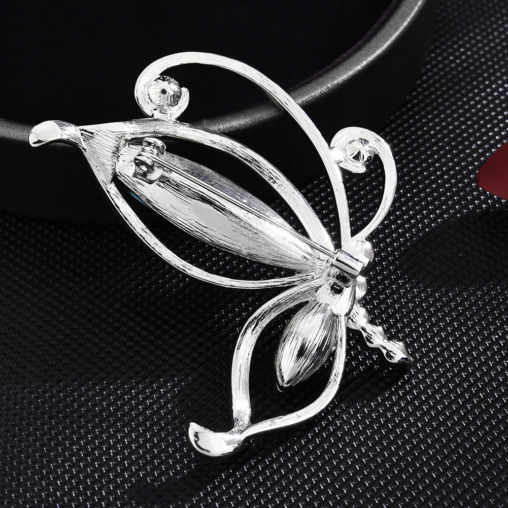 Silberner Schmetterling mit Zirkonias, 14 Karat Weißgold plattierte Brosche