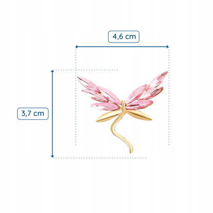 Goldene Libelle mit rosa Flügeln - Brosche