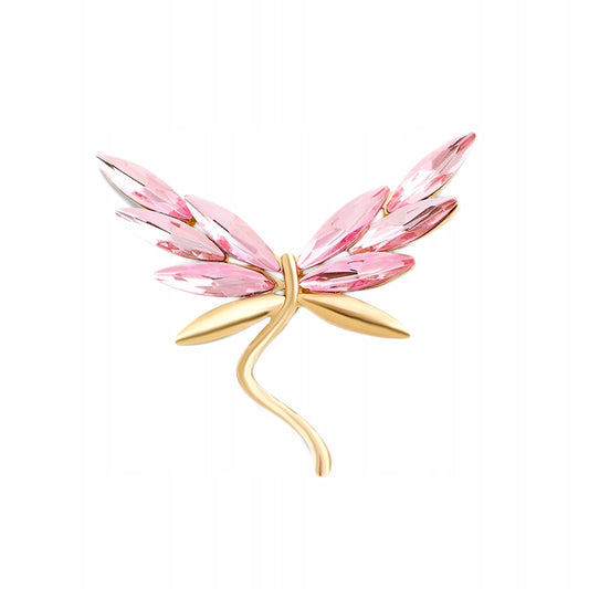 Goldene Libelle mit rosa Flügeln - Brosche