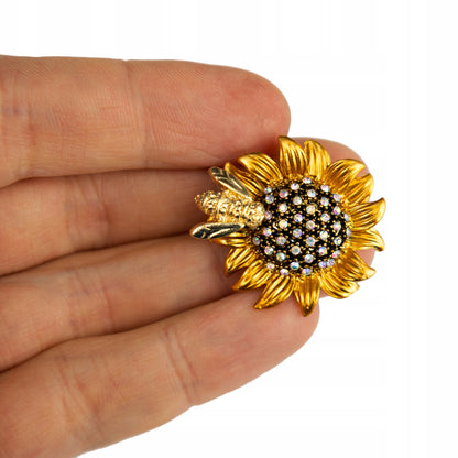 Sonnenblume mit Biene - Brosche mit Anhängerfunktion