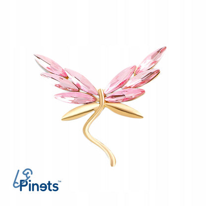 Goldene Libelle mit rosa Flügeln - Brosche