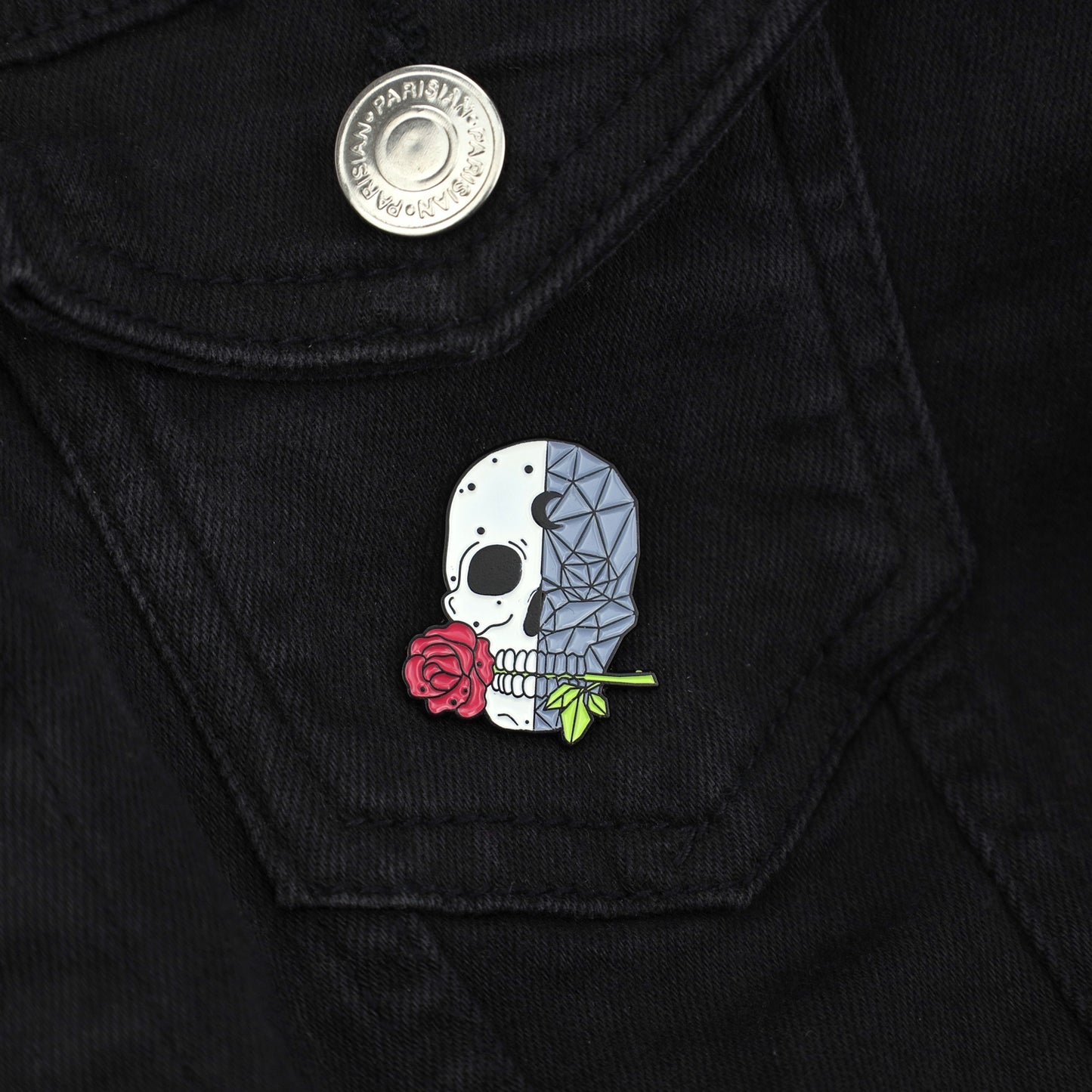 Totenkopf mit Rose - Anstecker