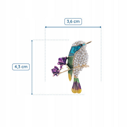 PINETS Brosche Blauer Vogel Blumen Strass