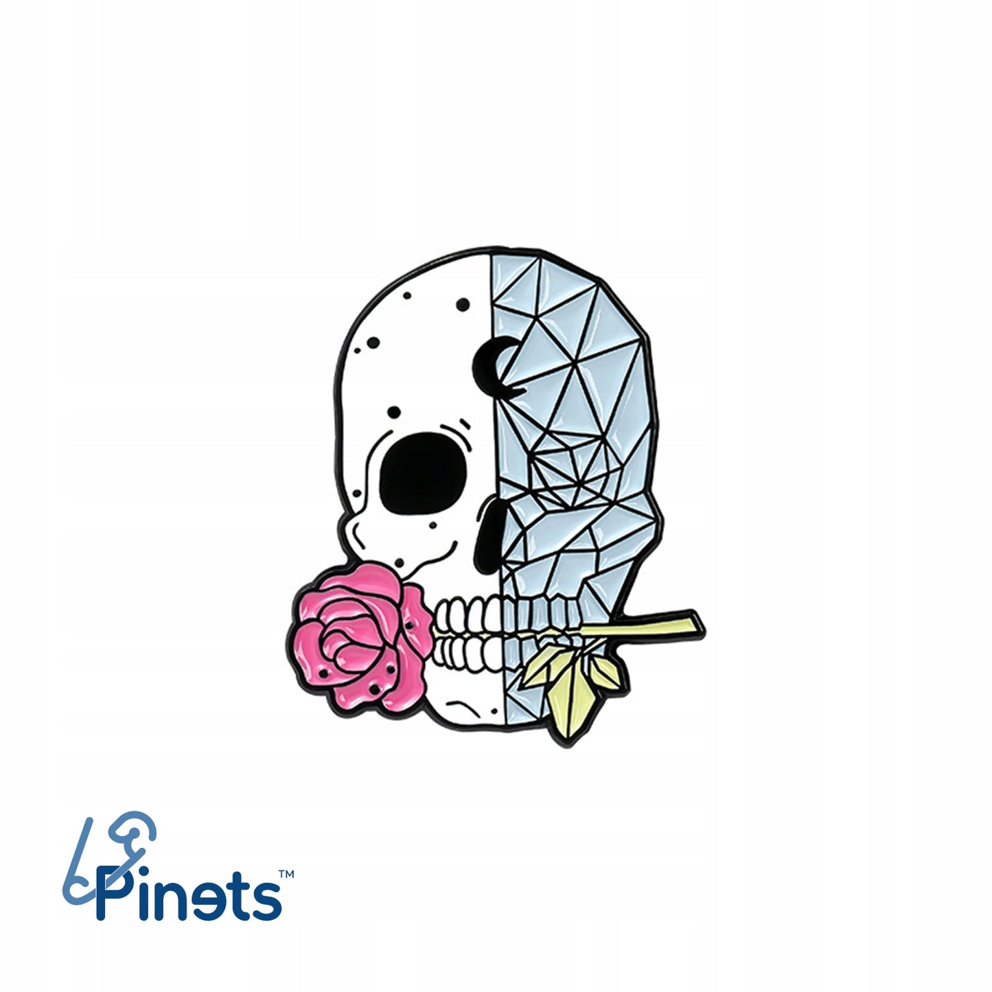 Totenkopf mit Rose - Anstecker
