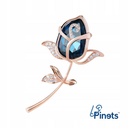 Blaue Rose – 14 Karat rosévergoldete Brosche