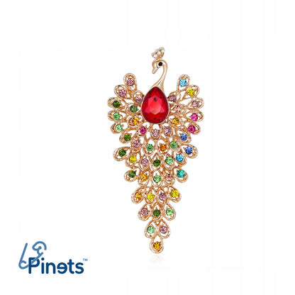 Pfau mit Zirkonen und beweglichem Schwanz – goldene Brosche