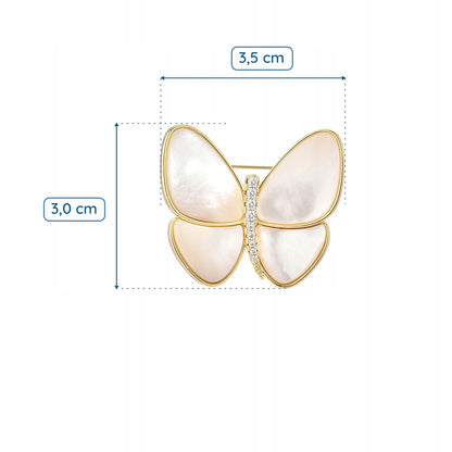 Weißer Schmetterling mit Perlmutt - 14K vergoldete Brosche