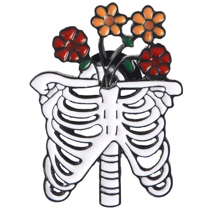 Szkielet z kwiatami przypinka - Pinets Polska