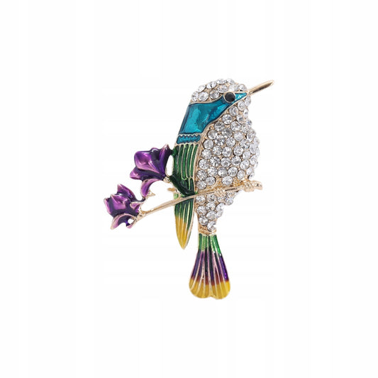 PINETS Brosche Blauer Vogel Blumen Strass