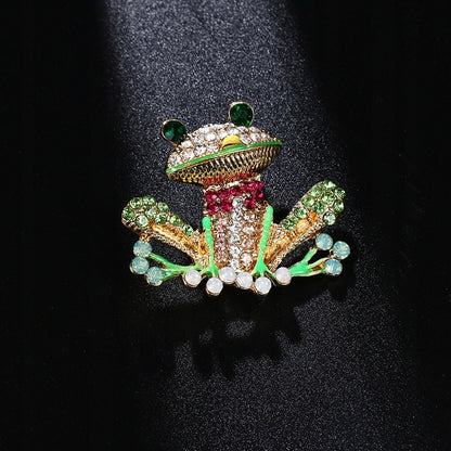 Grüner Frosch - Brosche mit Zirkonias