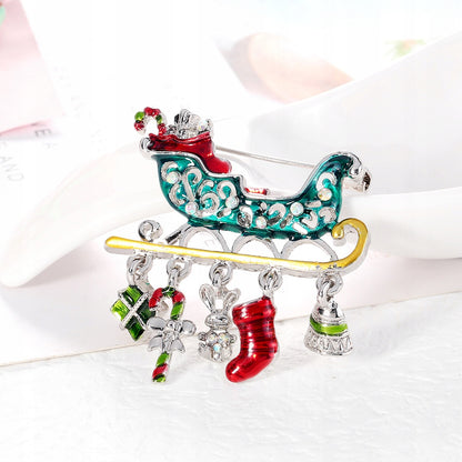 Weihnachtsmanns Schlitten mit Geschenken - Weihnachtsbrosche
