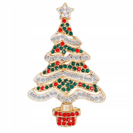 Weihnachtsbaum mit weißer Kette - bunte Weihnachtsbrosche